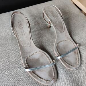 Jil Sander size 10 silver metallic minimalist slingback heeled sandal